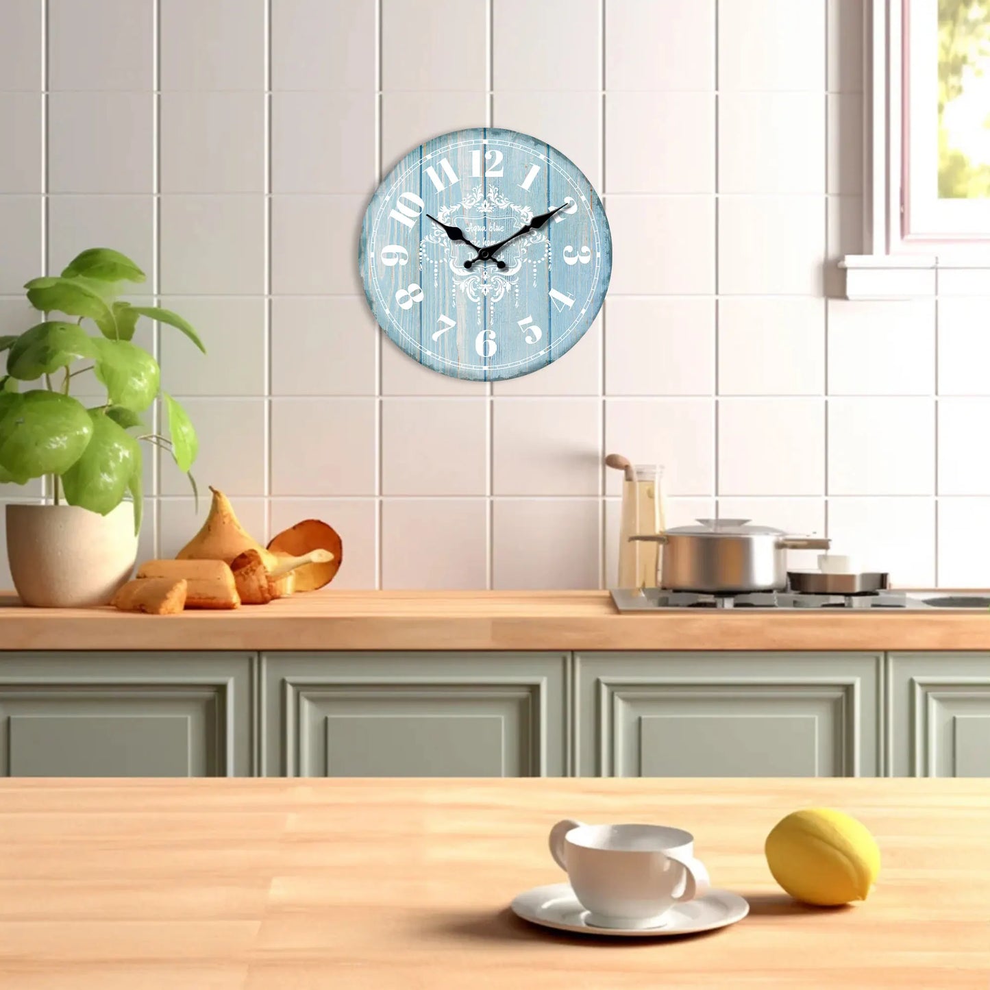 Horloge Murale Vintage Marine – Bois Rétro Bleu