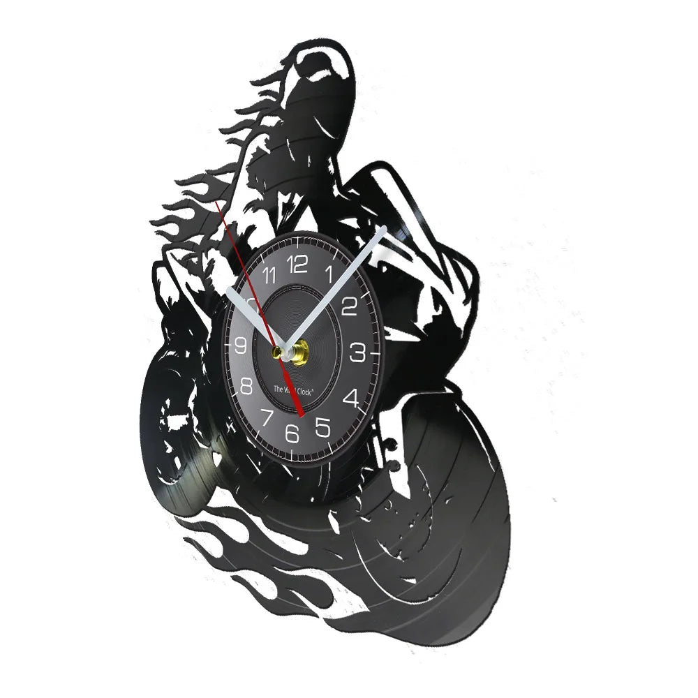 Horloge Murale IndustrielleVinyle Design Moto Extrême Freestyle