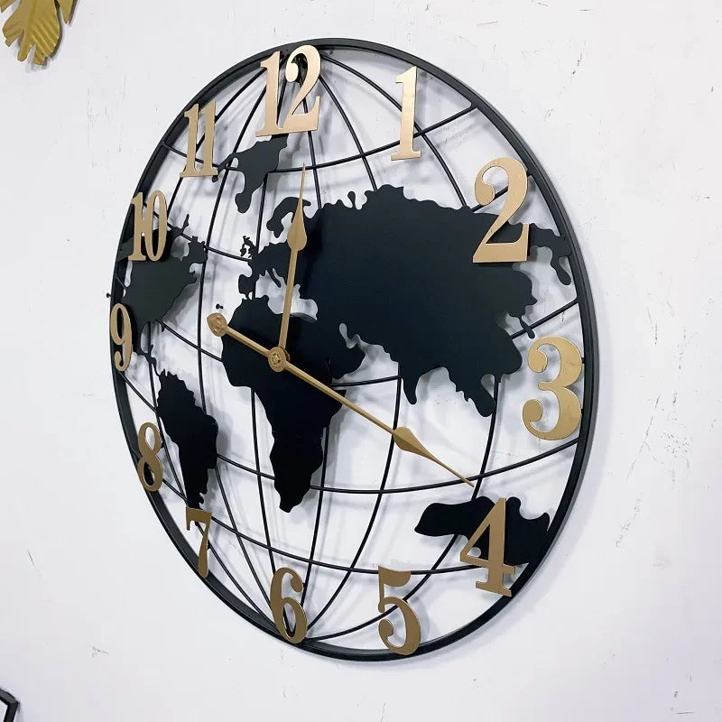 Grande Horloge Murale  Carte du Monde Métal 60cm