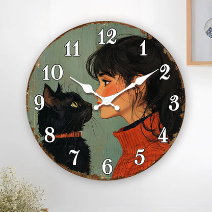 Horloge Chat Noir  Art Vintage