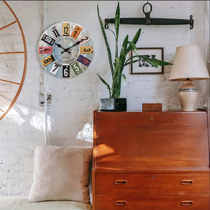 Horloge Murale Scandinave  Bois Bleu Chiffres Colorés