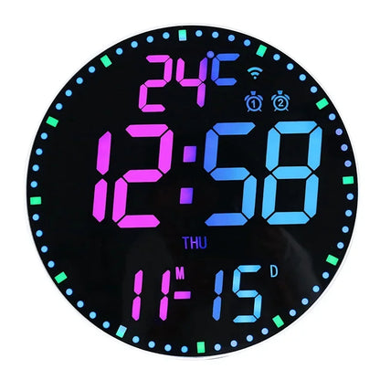Horloge Murale Digitale  LED Colorée avec Double Alarme Moderne