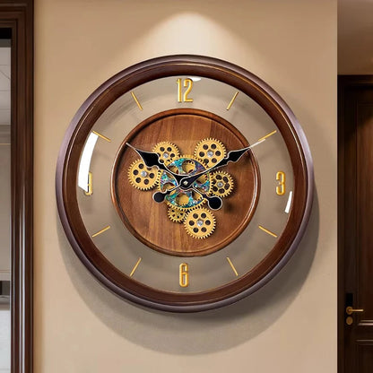 Horloge Murale en Bois de Luxe avec Engrenages