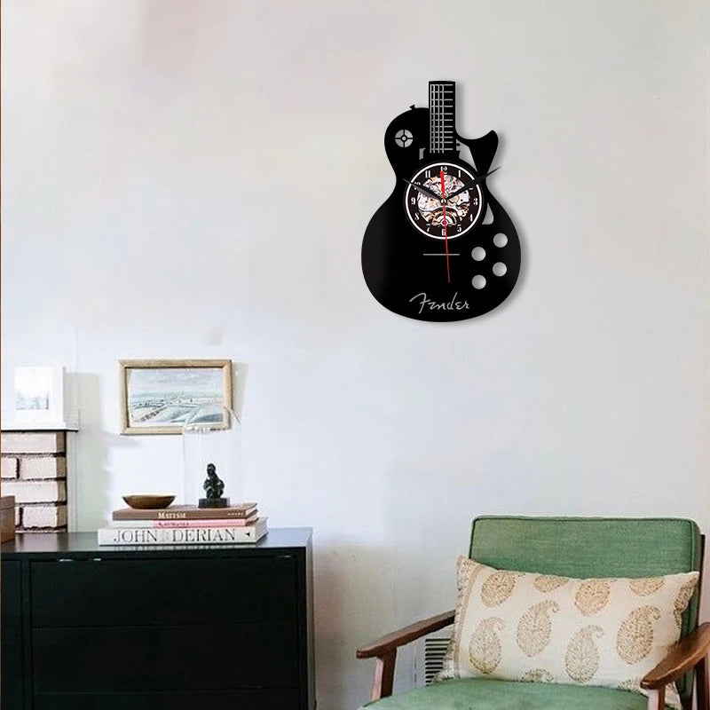 Horloge Murale OriginaleVinyle Forme Guitare