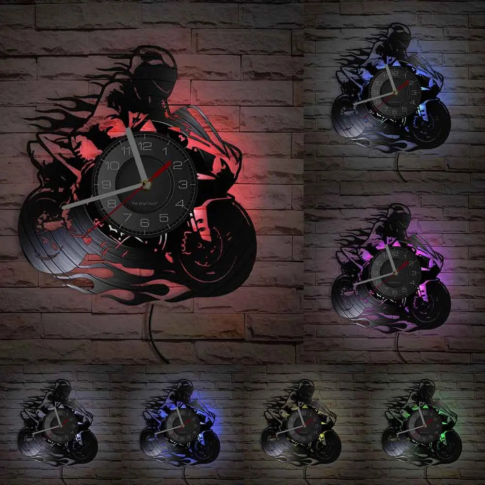 Horloge Murale IndustrielleVinyle Design Moto Extrême Freestyle