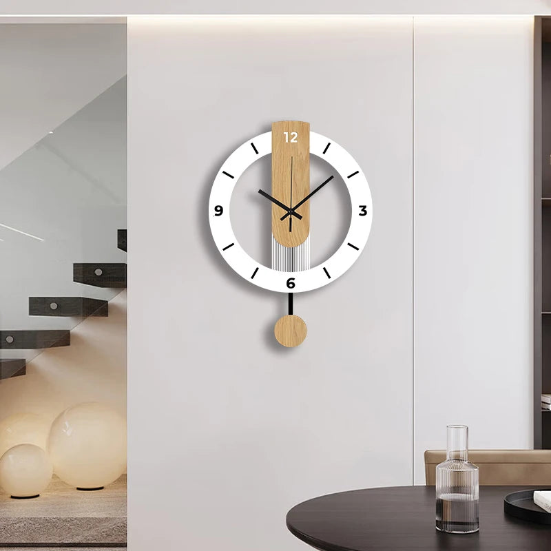 Horloge Murale Silencieuse  Acrylique Bois Blanc à Balancier