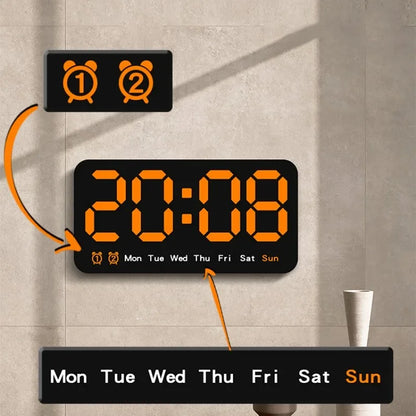 Horloge Murale Digitale  LED Grande Taille avec Double Alarme