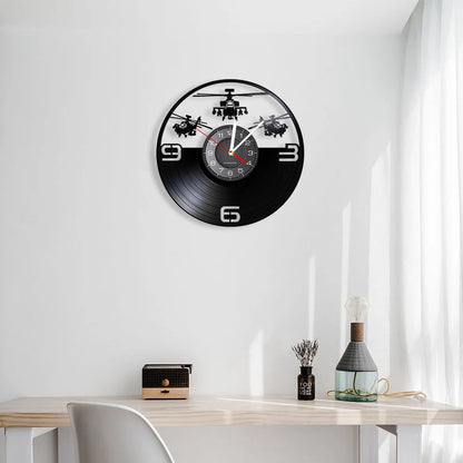 Horloge Murale LED Design  Hélicoptère 3D Vinyle Noir