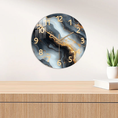 Horloge Murale Bois Design Originale – Marbre Noir et Or