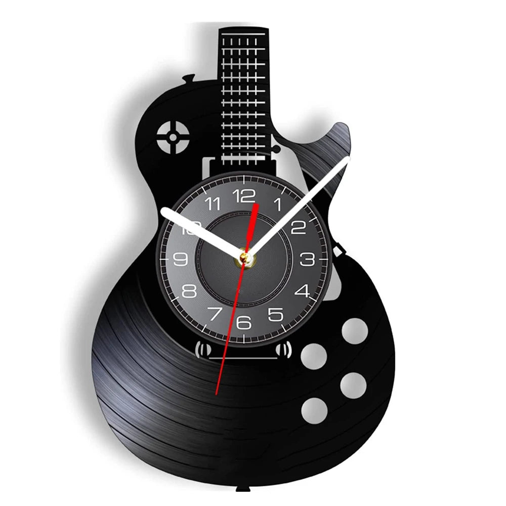 Horloge Murale LED Design  Vinyle Guitare Noire