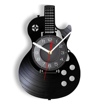 Horloge Murale LED Design  Vinyle Guitare Noire