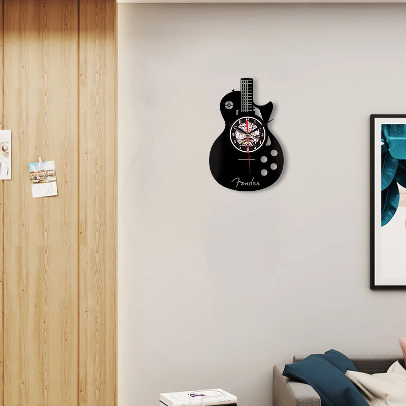 Horloge Murale OriginaleVinyle Forme Guitare