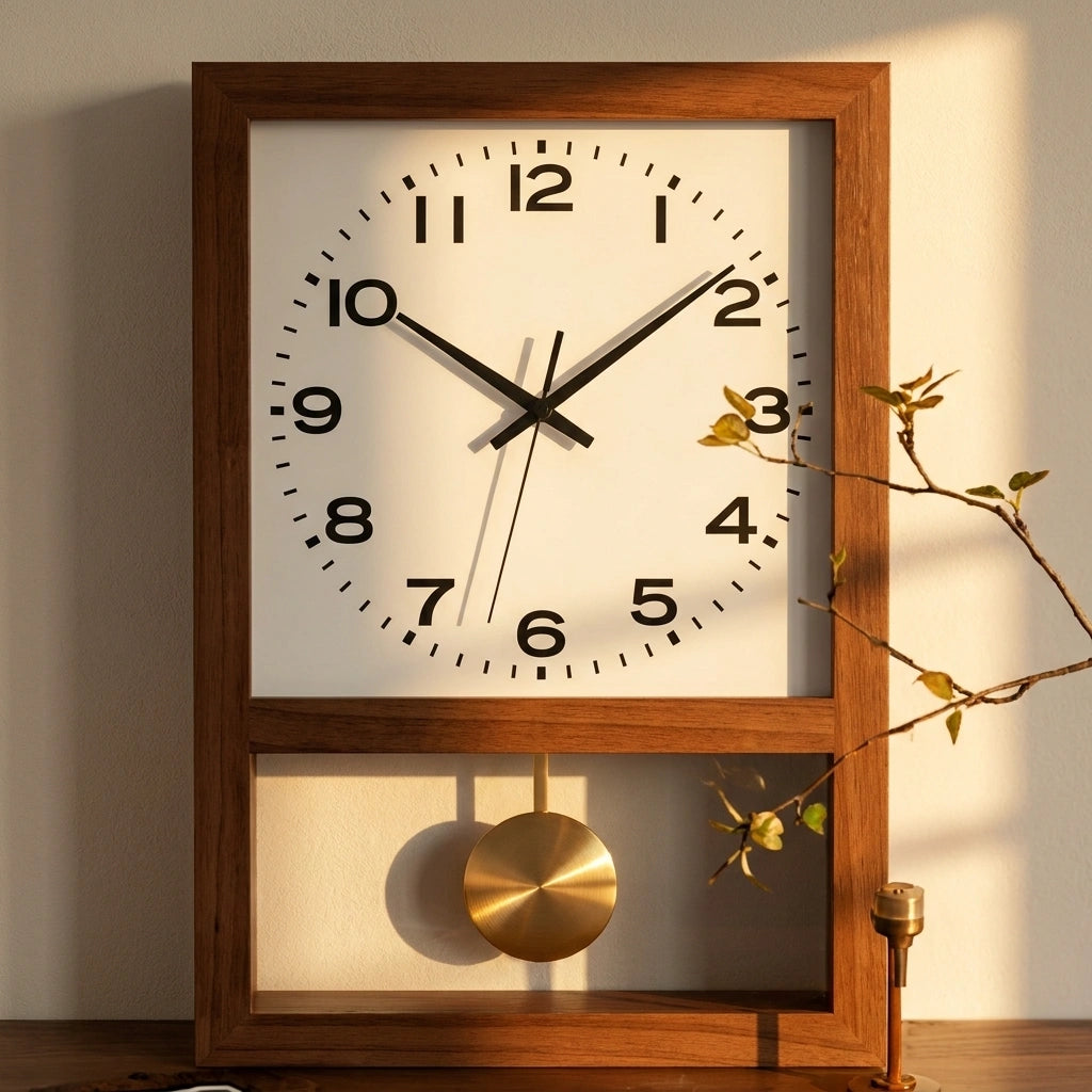 Horloge bois style retro japonais - photo principale lumiere naturelle