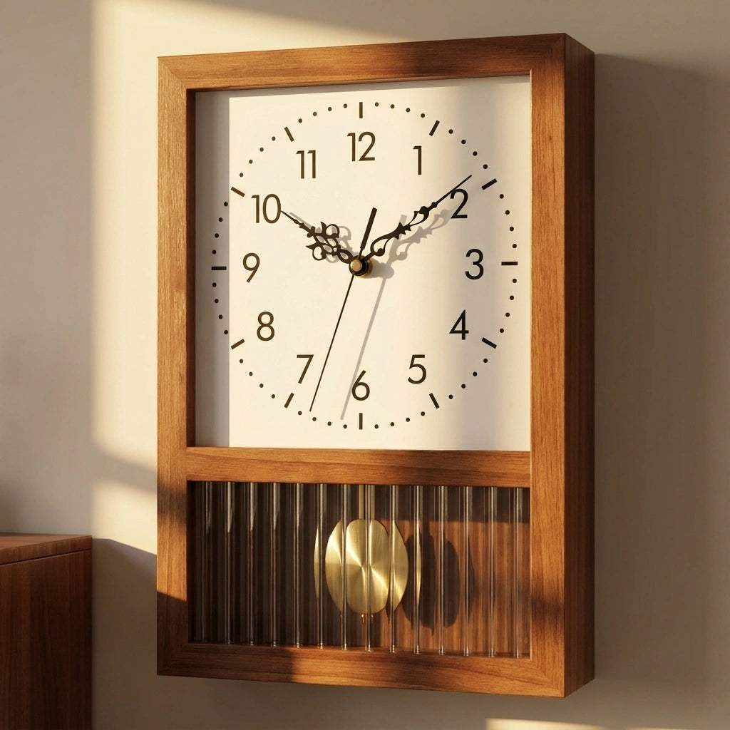 Horloge bois style retro japonais - vue lumiere naturelle angle 4