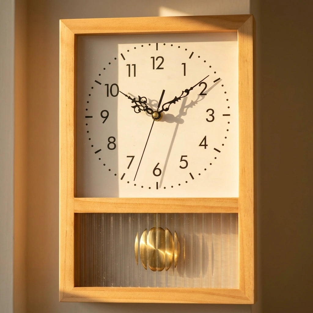 Horloge bois style retro japonais - vue lumiere naturelle angle 6