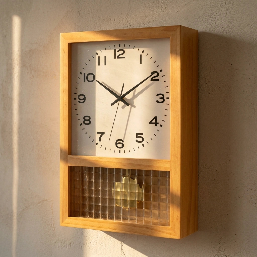 Horloge bois style retro japonais - vue lumiere naturelle angle 7