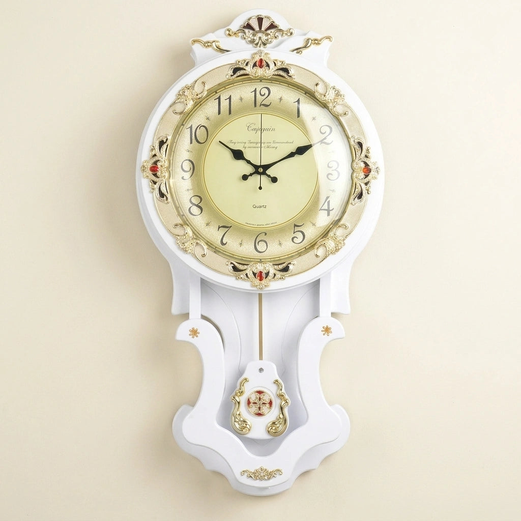 Horloge pendule bois antique vue ensemble