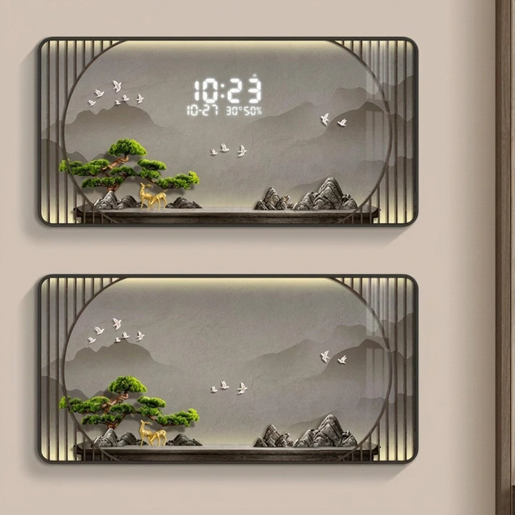 Horloge murale digitale grand format - variante coloree salon moderne