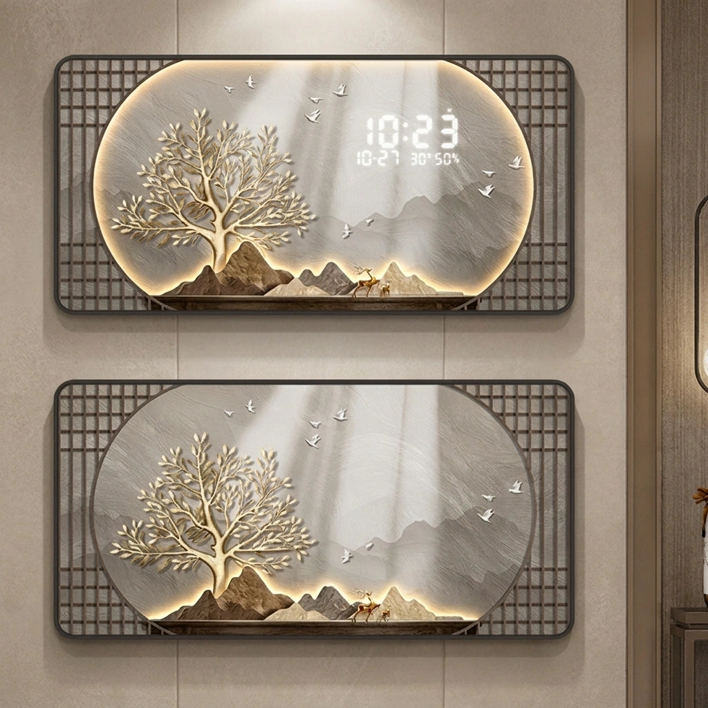Horloge murale digitale grand format - vue angle design moderne