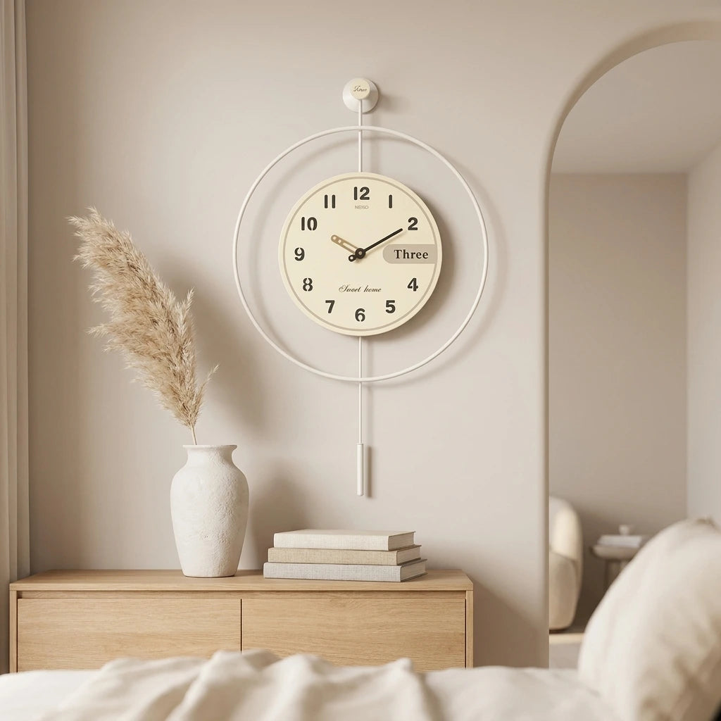 Horloge murale pendule design épuré vue de côté