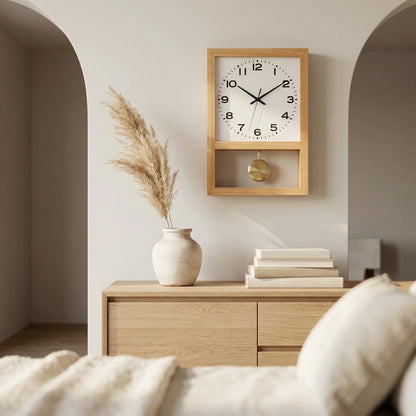Horloge bois style retro japonais - vue buffet lumiere naturelle 2
