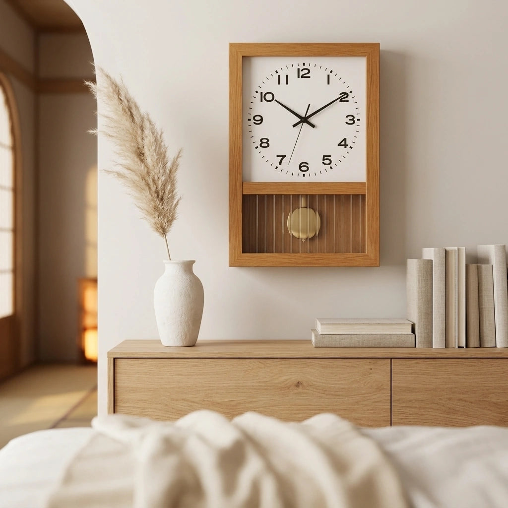Horloge bois style retro japonais - vue buffet lumiere naturelle 4