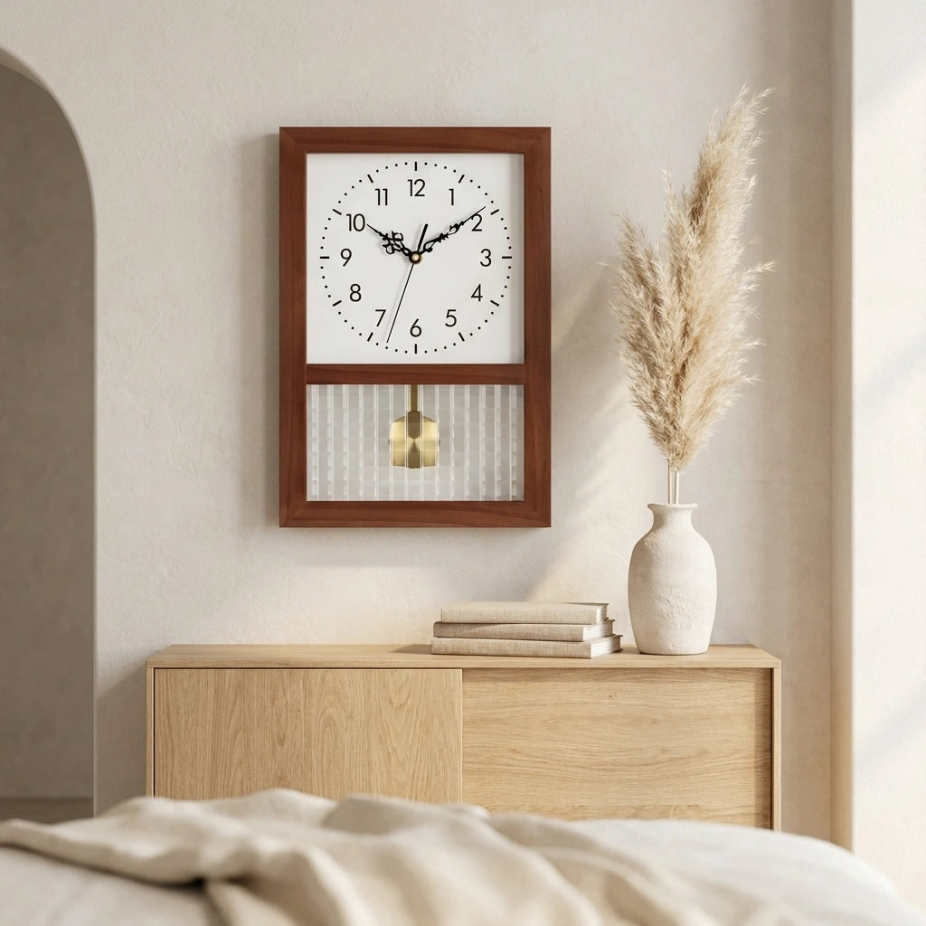 Horloge bois style retro japonais - vue buffet lumiere naturelle