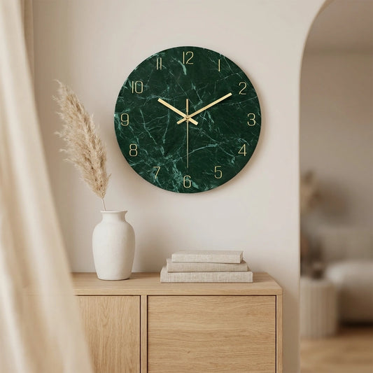 Horloge Murale en Verre  Effet Marbre Emeraude Foncé