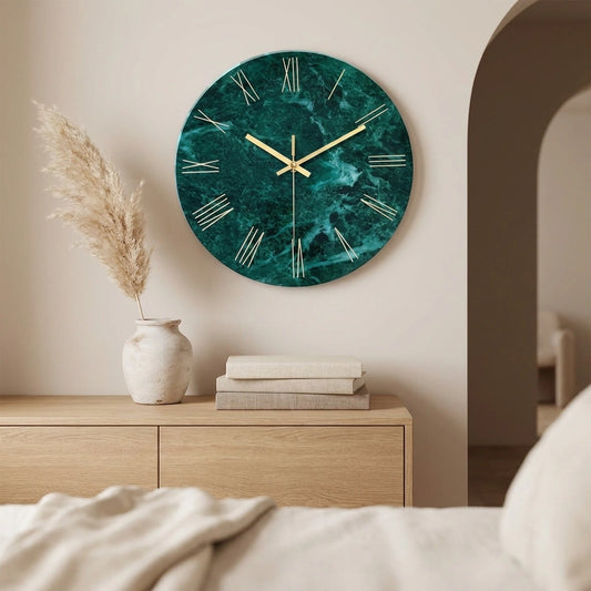Horloge Murale en Verre  Effet Marbre Emeraude