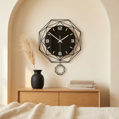 Horloge pendule murale polygones - mise en situation buffet moderne