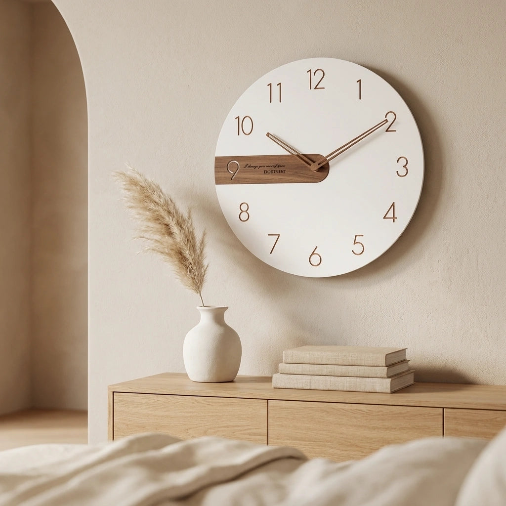 Horloge murale moderne bois creative - vue buffet salon design