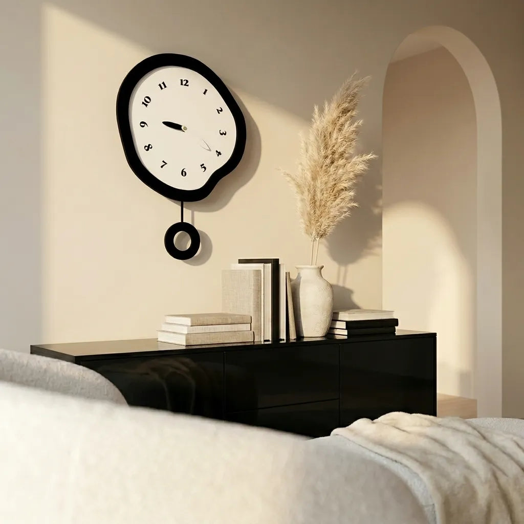 Horloge murale design japonais blanc - vue detail pendule balancier
