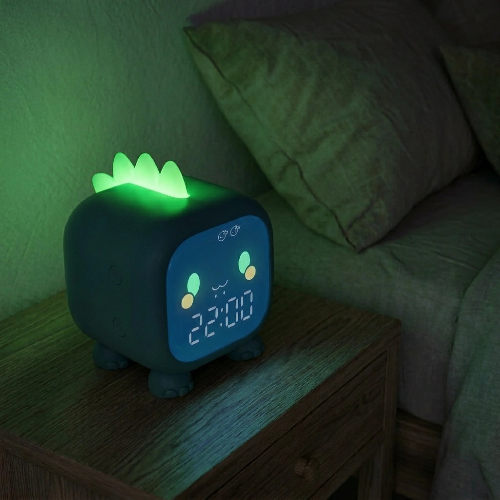 Horloge enfant rhinoceros colore - vue de nuit ambiance chambre