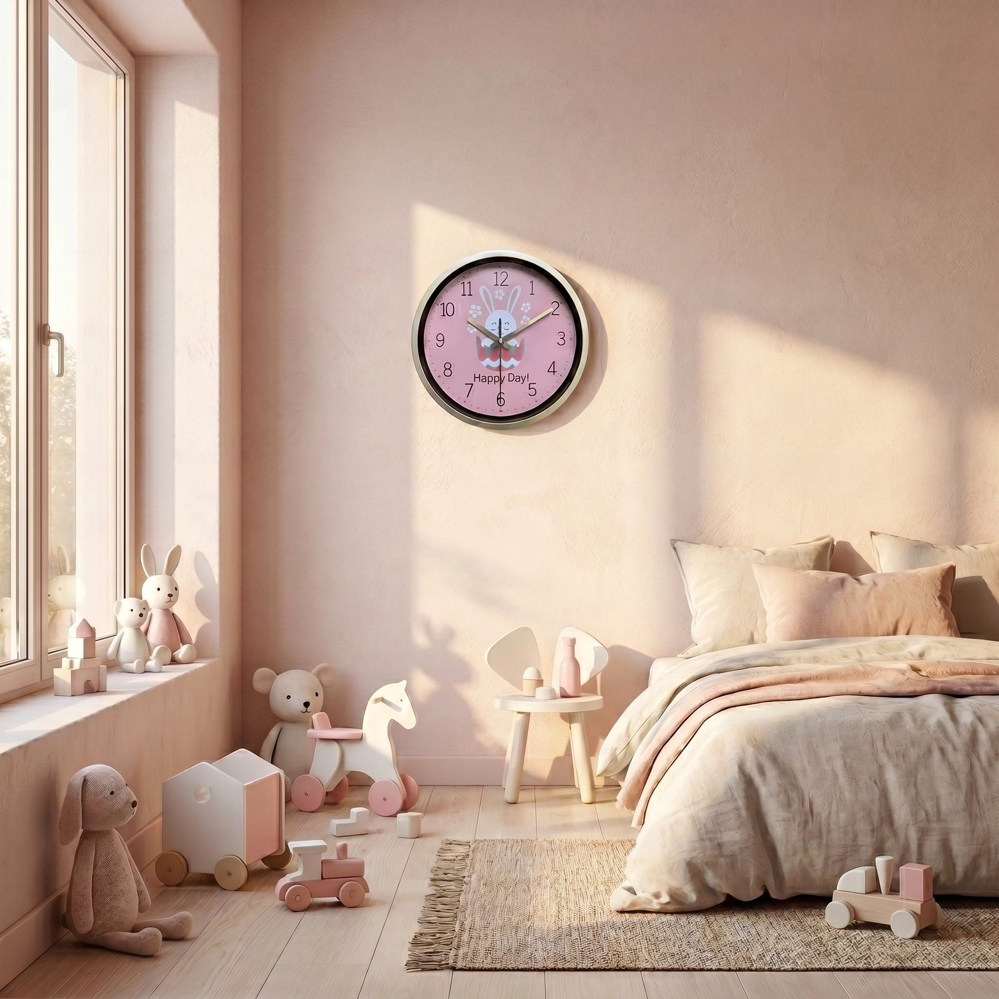 Horloge enfant lapin rose cartoon - chambre enfant differentes couleurs