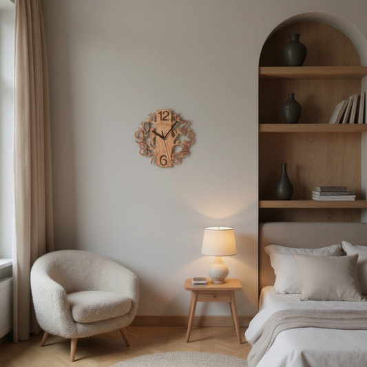 Horloge Bois Motif Oiseau — mise en situation