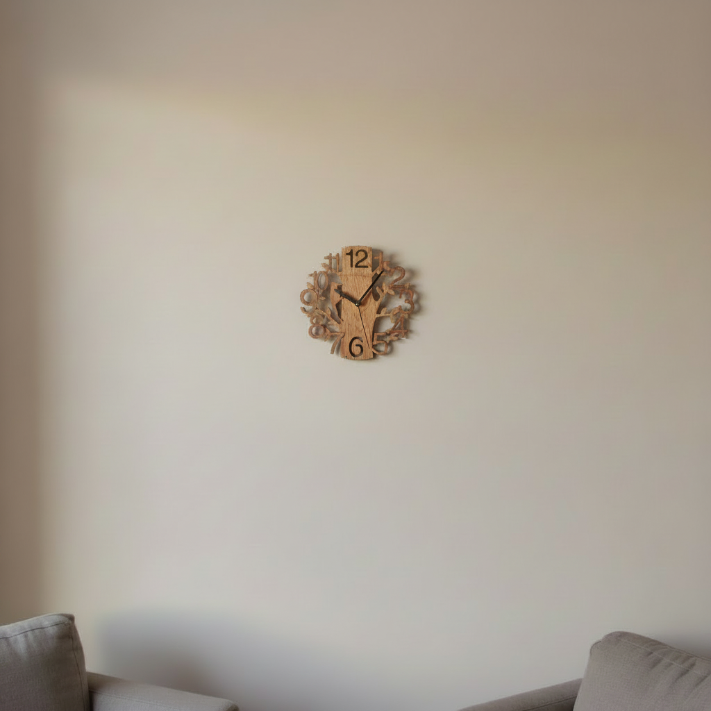 Horloge Bois Motif Oiseau — mise en situation