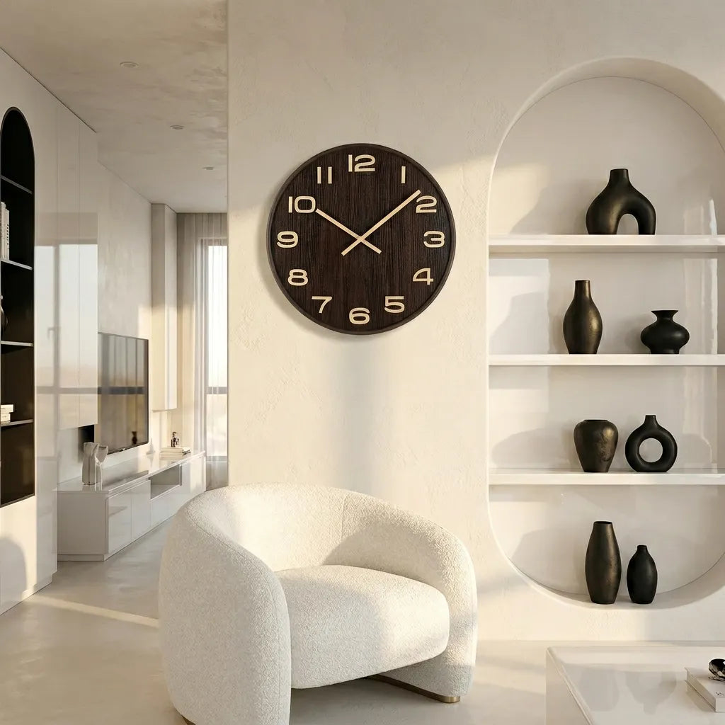Horloge murale moderne style bois massif vue de côté