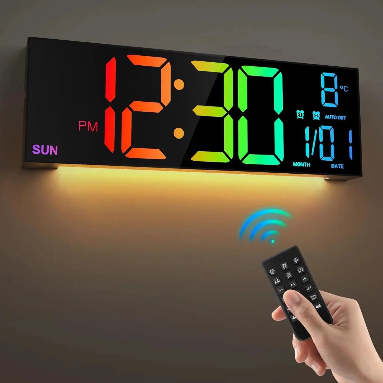 Horloge Murale Numérique  LED Grand Format avec Télécommande