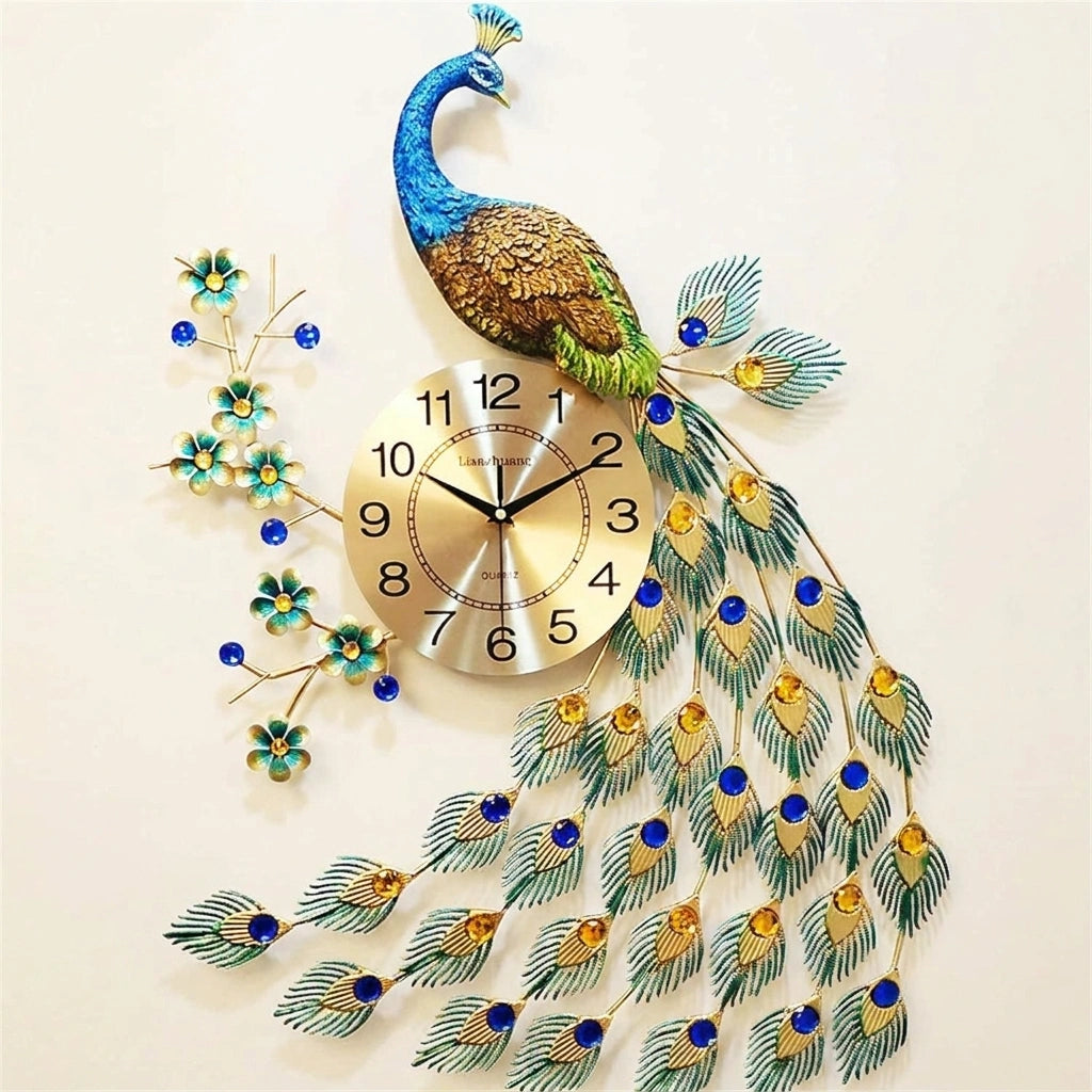 Grande horloge murale paon - photo principale paon fond blanc