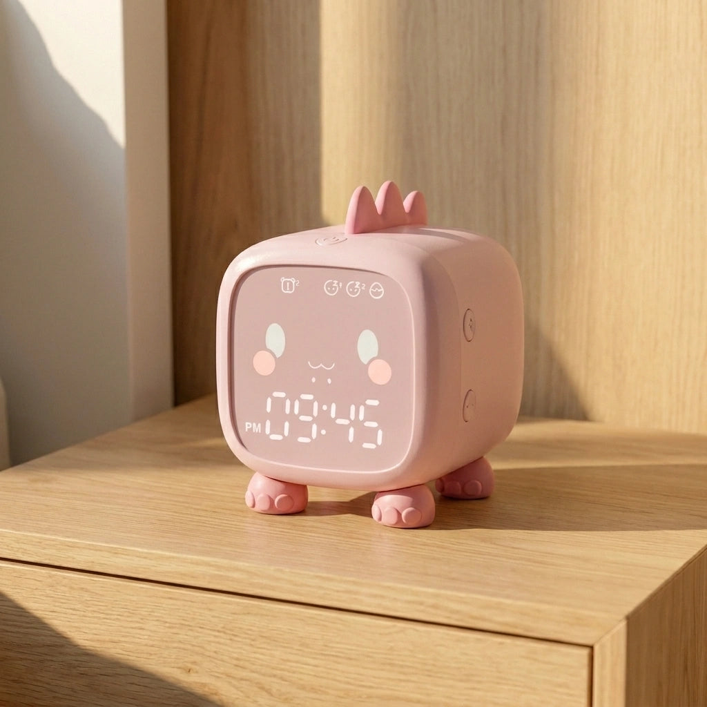 Horloge enfant rhinoceros colore - variante rose fond blanc